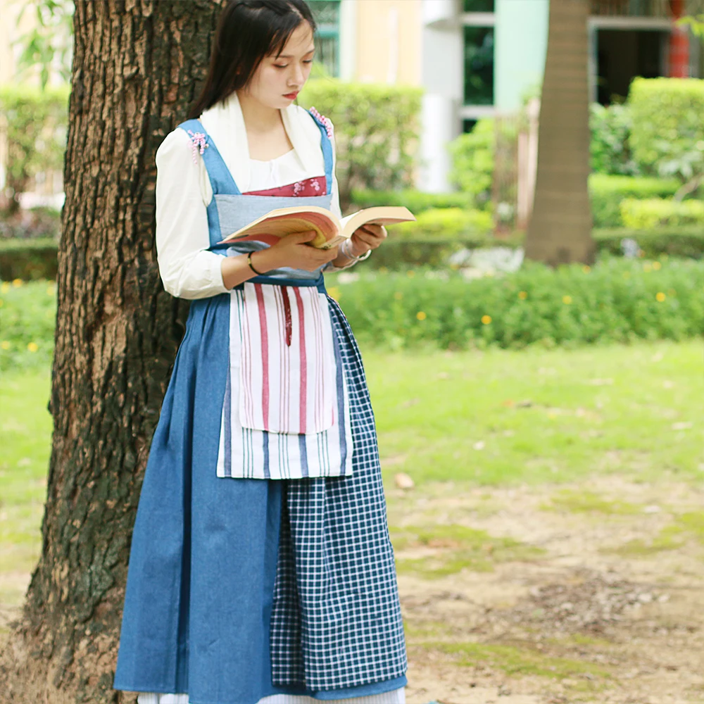 2017 Movie Beauty And The Beast Dress Maid Belle Costume Cosplay Dresses Women Adult Halloween Party