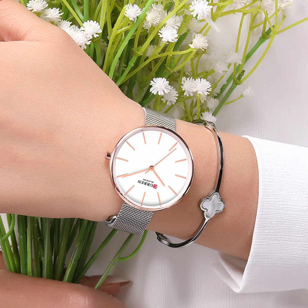 Топ CURREN бренд женские часы дизайн Леди Повседневная девушка наручные часы, кварцевые часы модные женские Роскошные платья Подарочный браслет часы
