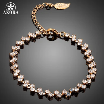 

AZORA Elegant Gold Color Full Clear Cubic Zirconia Leaf Bracelet TS0129