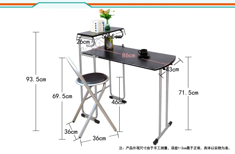 Japanese Style free-installation doulbe Eat desk and chair, density board folding table folded seat 1 table+ 2 chairs