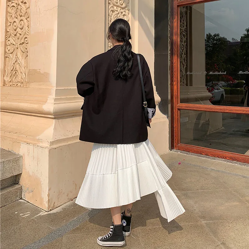 Летние длинные юбки женские с высокой талией Асимметричная плиссированная юбка harajuku размера плюс белая черная юбка faldas jupe femme