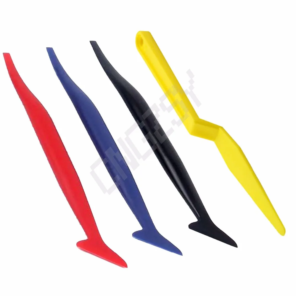 CNGZSY 4pcs/Box Window Tint Wrapping Tools Carbon Fiber Film Car Sticker Squeegee Corner Long Handle Bubble Clean Scraper B18+