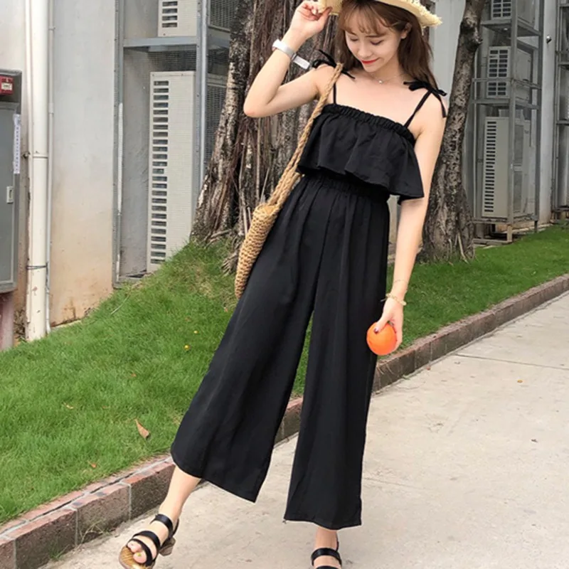 

2019 Women's Sleeveless Jumpsuit Casual Loose Trousers Fashionable Wide Leg Pants