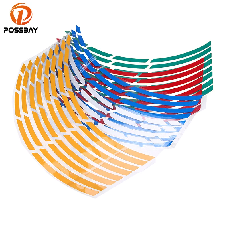

POSSBAY 16 Strips Car Motorcycle Wheel Decals Reflective Stickers Stripes Motorbike Auto Exterior Accessories Sticker