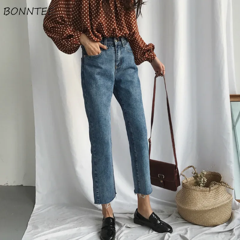 

Jeans Women Trendy Elegant All-match High-quality Korean Style Leisure Daily Womens Female Lovely Simple 2019 New Girls Solid