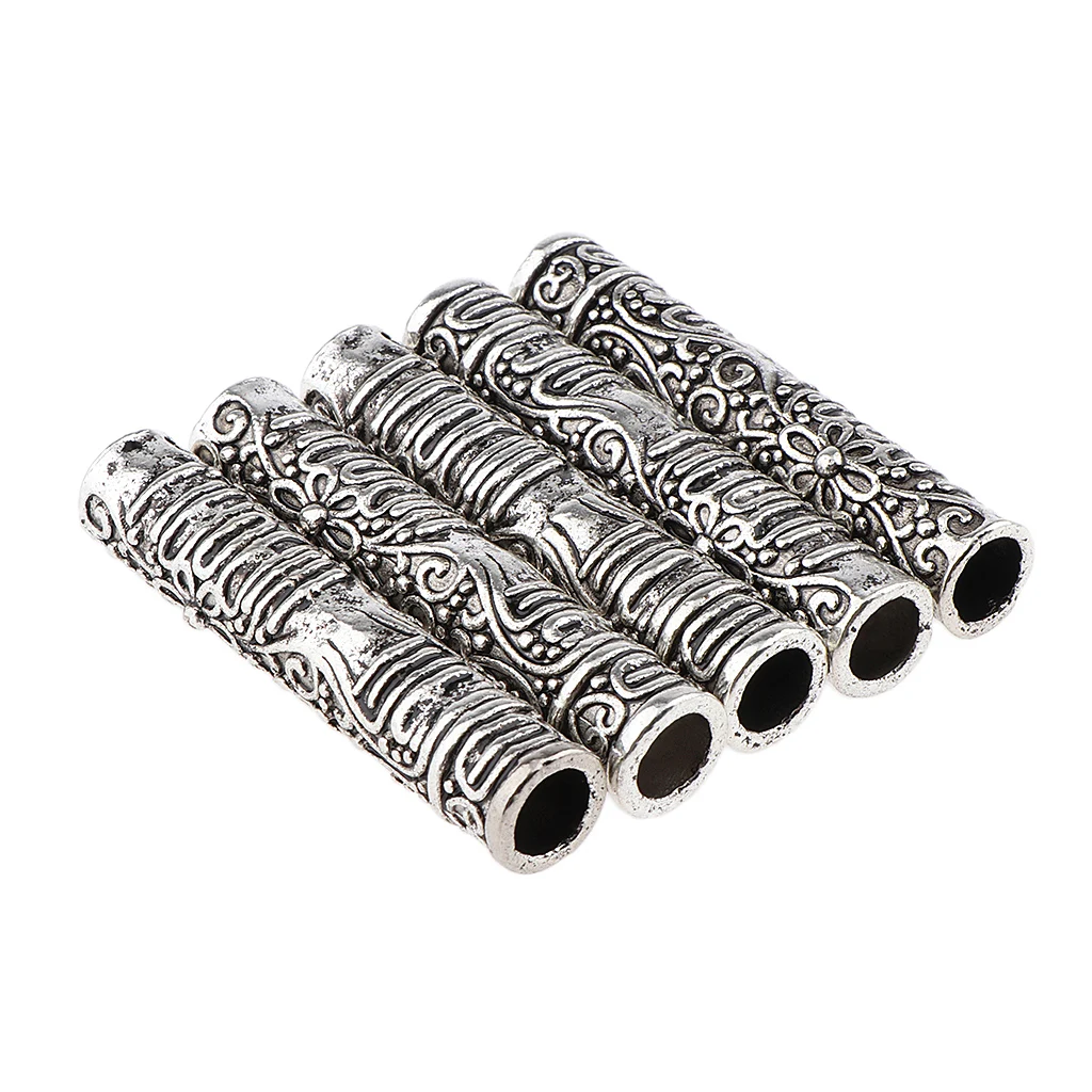 Set of 5 Dreadlocks Hair Braiding Metal Cuffs Dread Locks Beads Hair Cuffs Long Round Tube Braid Supplies Hair Decoration Tools