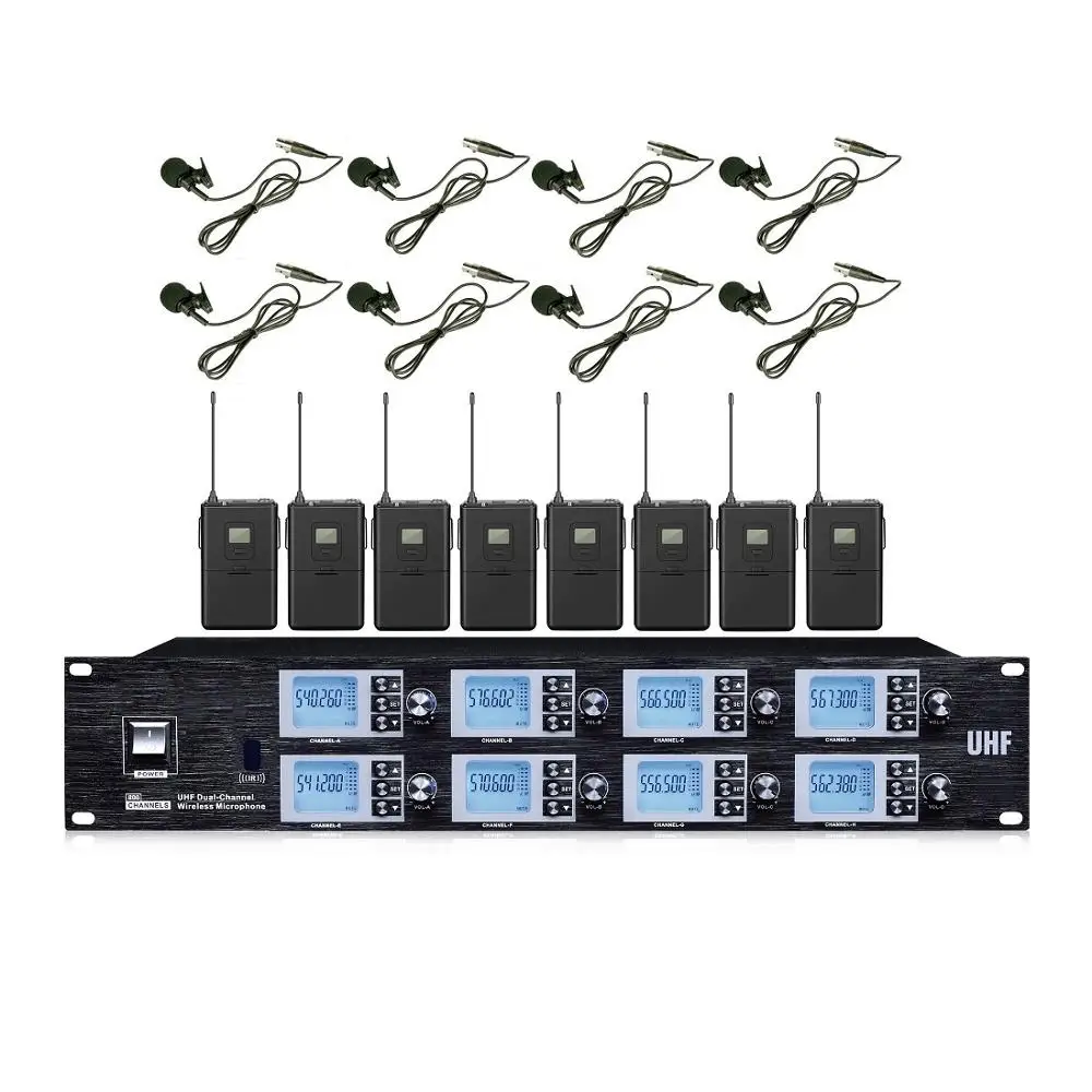 Bolymic Wireless Microphone System For Church Uhf 8 Channel Lavalier