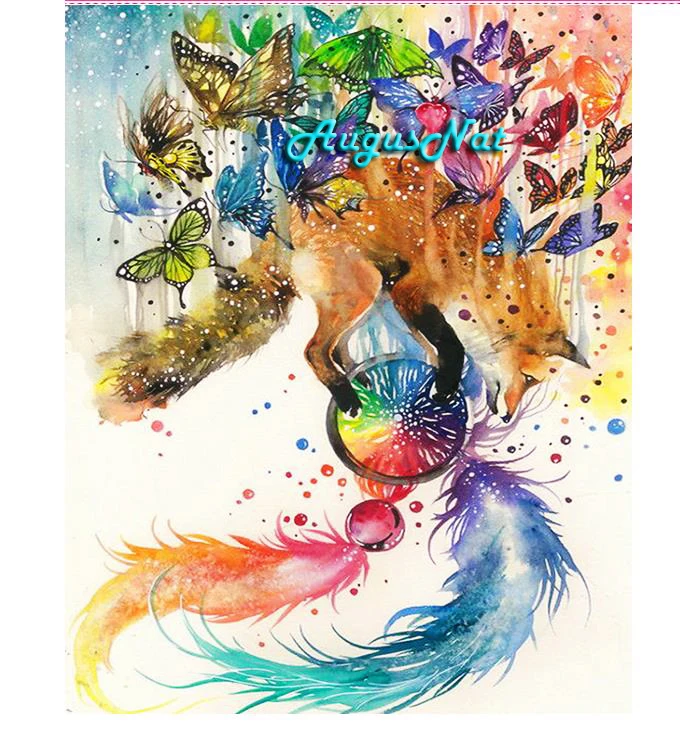 Картина маслом по номерам волк алмазная живопись с бабочками полноразмерная