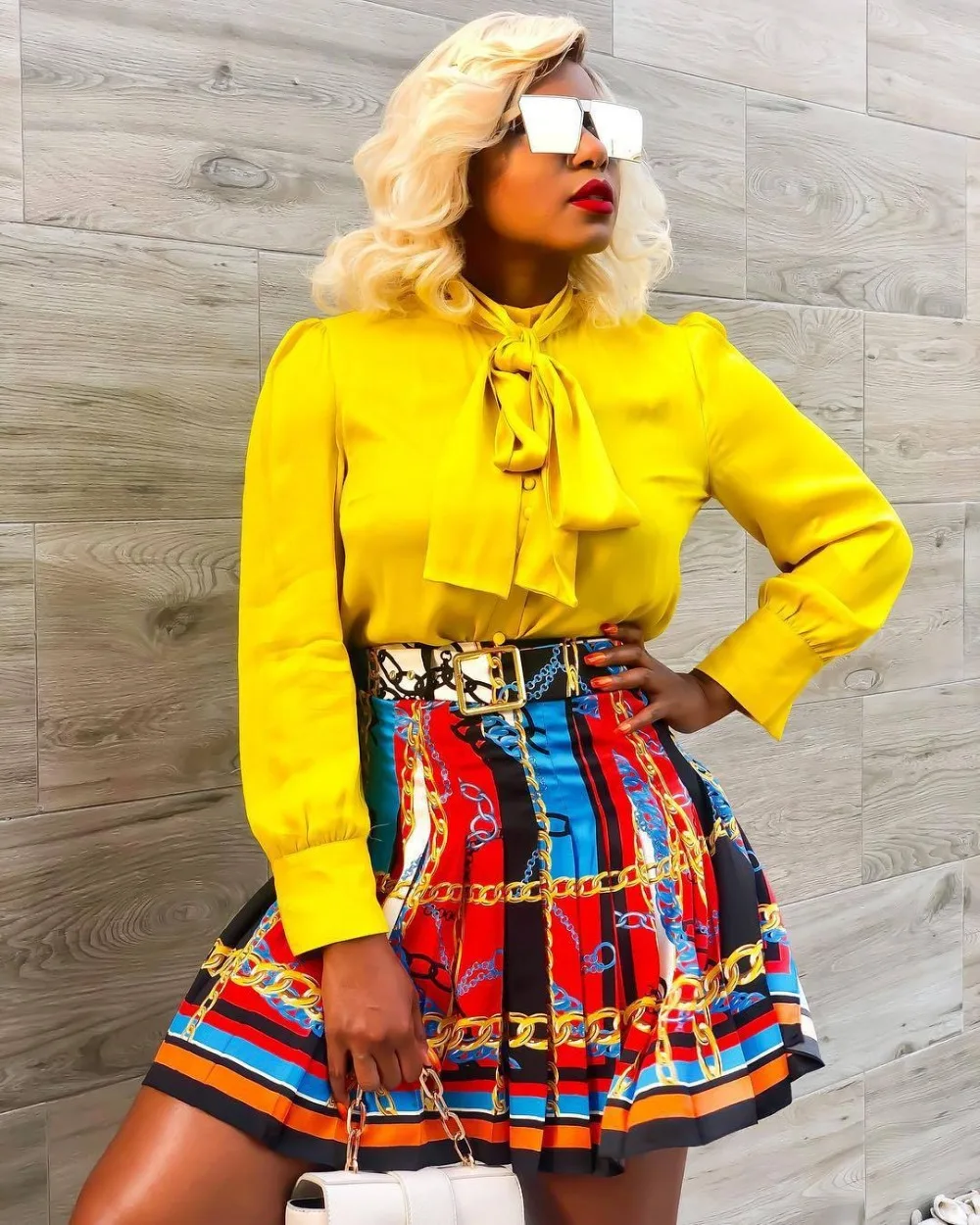 

Contrast Color Chain Print Pleated High Waist Sashes Women Mini Skirts Fashion New Summer Street Sexy Casual Lady Skirts D8252