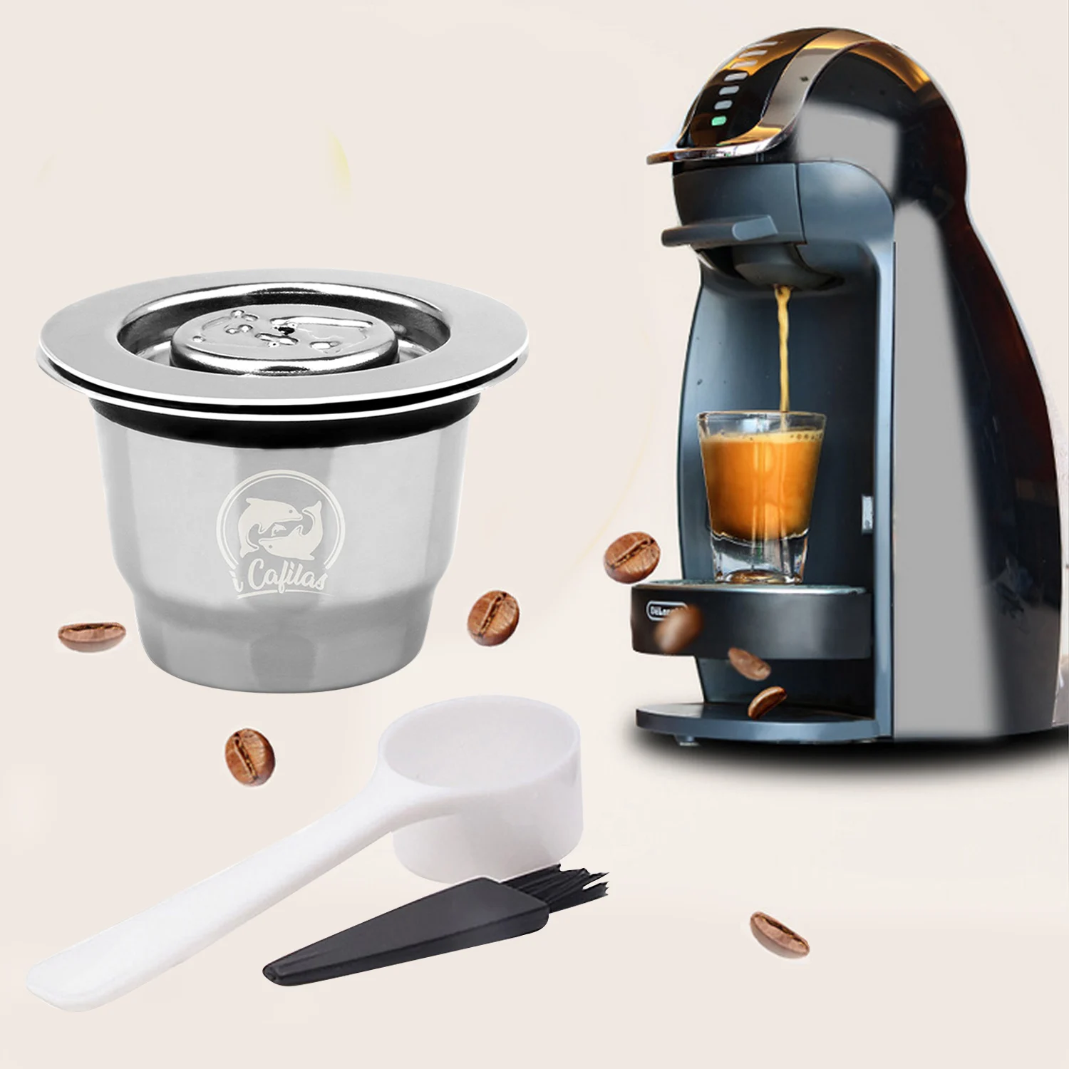 Behogar Refillable Reusable Stainless Steel Capsule Cup Filter with Spoon Brush for Nespresso Coffee Machine Behogar Refillable Reusable Stainless Steel Capsule Cup Filter with Spoon Brush for Nespresso Coffee Machine