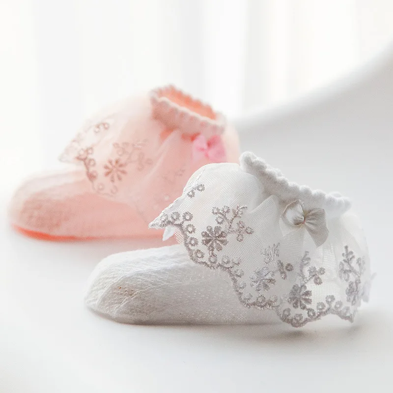 

Baby Girl Princess Socks Cotton Baby Girl Socks Children Ruffled Mesh Combed Cotton Lace Bow Knit Newborn Short Socks Ballet