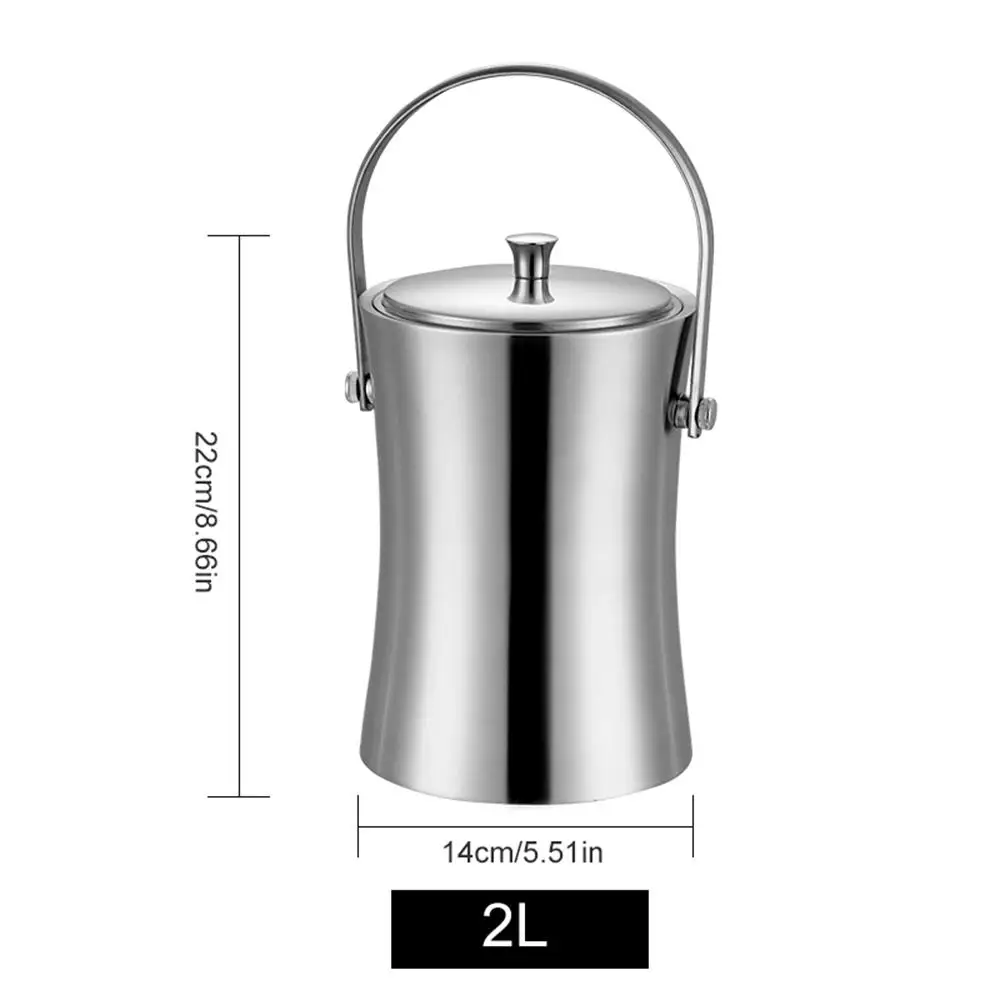 Нержавеющая стальное ведро для льда с двойными стенками 1/2 л ведро для льда с щипцы, охладитель льда для вина кухонные инструменты барные аксессуары - Цвет: 2 L