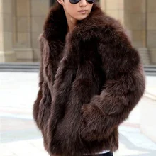 Осень-зима Для мужчин из искусственного лисьего Мех животных Пальто для будущих мам мужской черный, белый цвет КОРИЧНЕВЫЙ Мех животных верхняя одежда Повседневное плюс Размеры Меховая куртка XXXL W687
