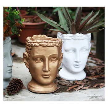

Modern Cement Flower Pot Man Head Portrait Venus Goddess Male Statue Crafts Outdoor Courtyard Figurines Decoration Ornaments Art