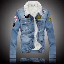 2018 Fashion Winter Jacket For Men Blue Color Fleece Cotton Warm Hip Hop Denim Jacket Men