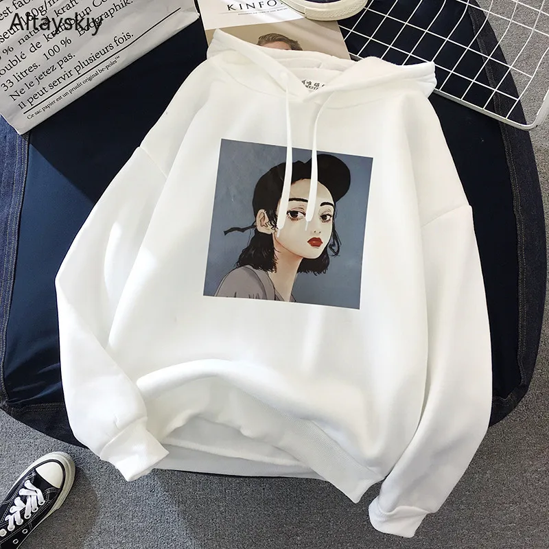 

Hoodies Women Autumn Printed Long Sleeve Hooded Simple Trendy Ulzzang Students All-match Korean Style Sweatshirts New Womens