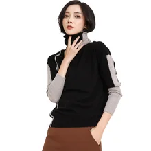 DILLY мода цвет блок дизайн Водолазка кашемир вязаный женский свитер-GML7286