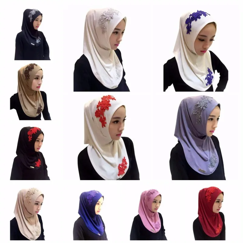 Дамы Кружева Вышивка повязка для головы хиджаб мусульманские шарфы капот мусульманские платки шарф, женский, хиджаб исламский 11 цветов Высокое качество