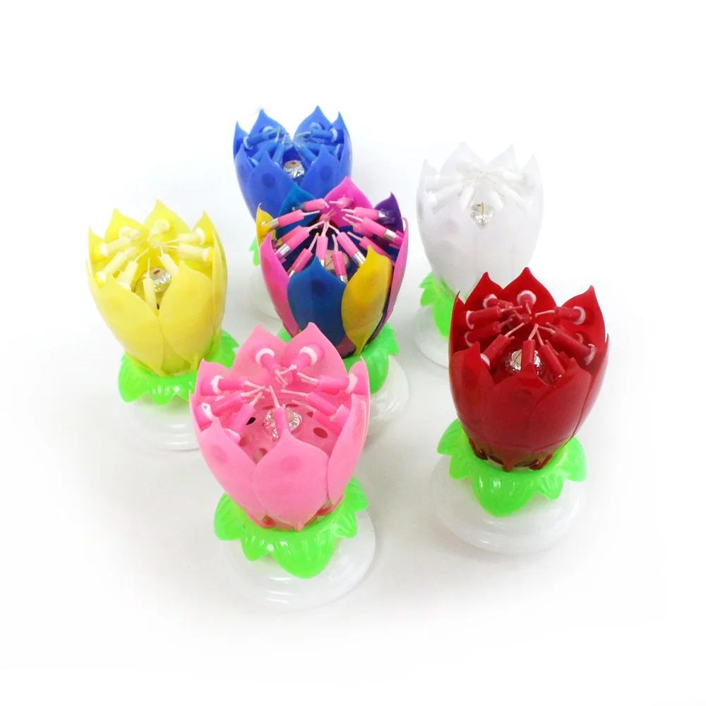 Amazing Romantic Musical Lotus Rotating Happy Birthday Candle 14 Candle
