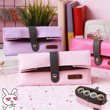 

Cute Pure color High-capacity Flipping and unfolding Multi-function Girl Pencil case Kawaii chool Supplies Bag Etui Stationery