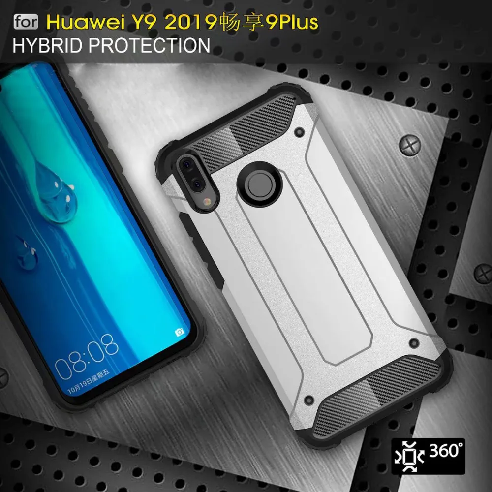 Shockproof Tough Hybrid Armor Drop Protection hybrid hard Case Cover+glass film For HUAWEI Y9 2019/Enjoy 9 PLUS | Мобильные телефоны