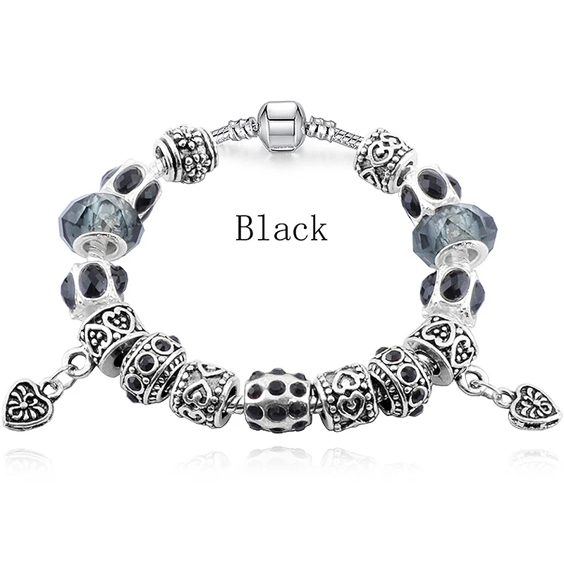 Дизайн белый цветок бисер для подвески брендовый браслет с кристаллами для женщин Посеребренная Ювелирная сковородка "сделай сам" Pulseras Mujer - Окраска металла: Black