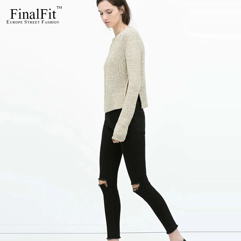 

High Waist Skinny Jeans Women Black Distressed Frayed High Strech Ripped Women Pencil Jeans Pants