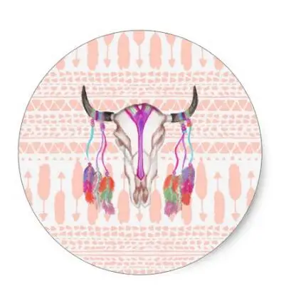 1.5inch Watercolor Bull Skull Feathers and Arrow Aztec Classic Round Sticker | Канцтовары для офиса и дома