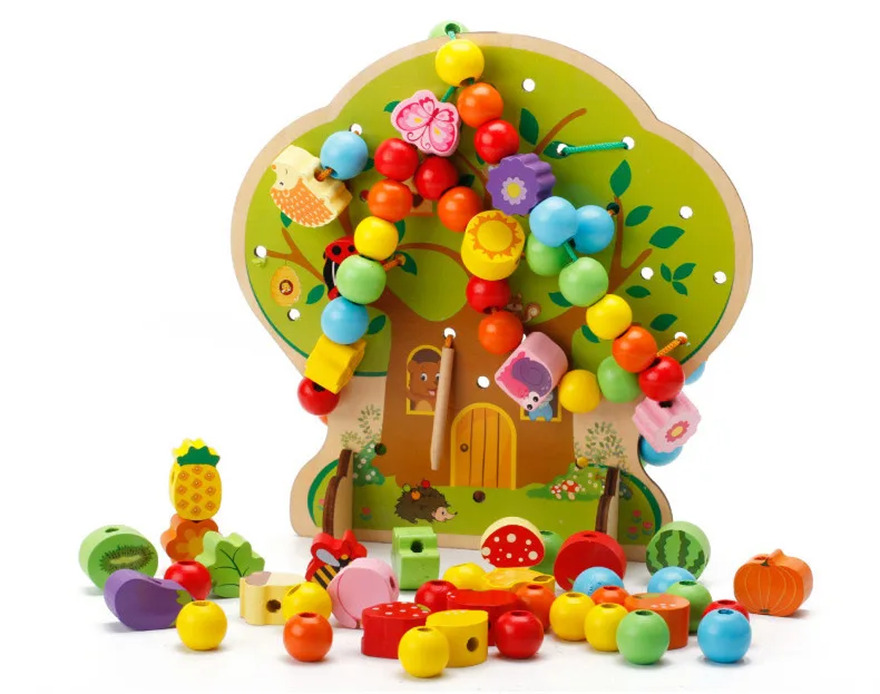 [Топ] Мой фруктовых деревьев Многофункциональные Красочные Дерева Деревянные бисерные игрушки развивающие деревянные игрушки животных