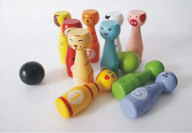 Buy Animal figure bowling toys set Wood Multicolor