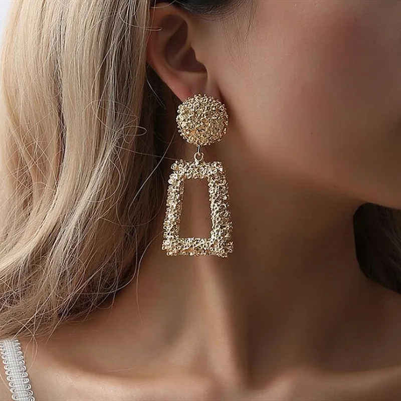 

Timlee E155 New Personality Exaggeration Frosted Geometry Round Alloy Drop Earrings Originality Jewelry wholesale
