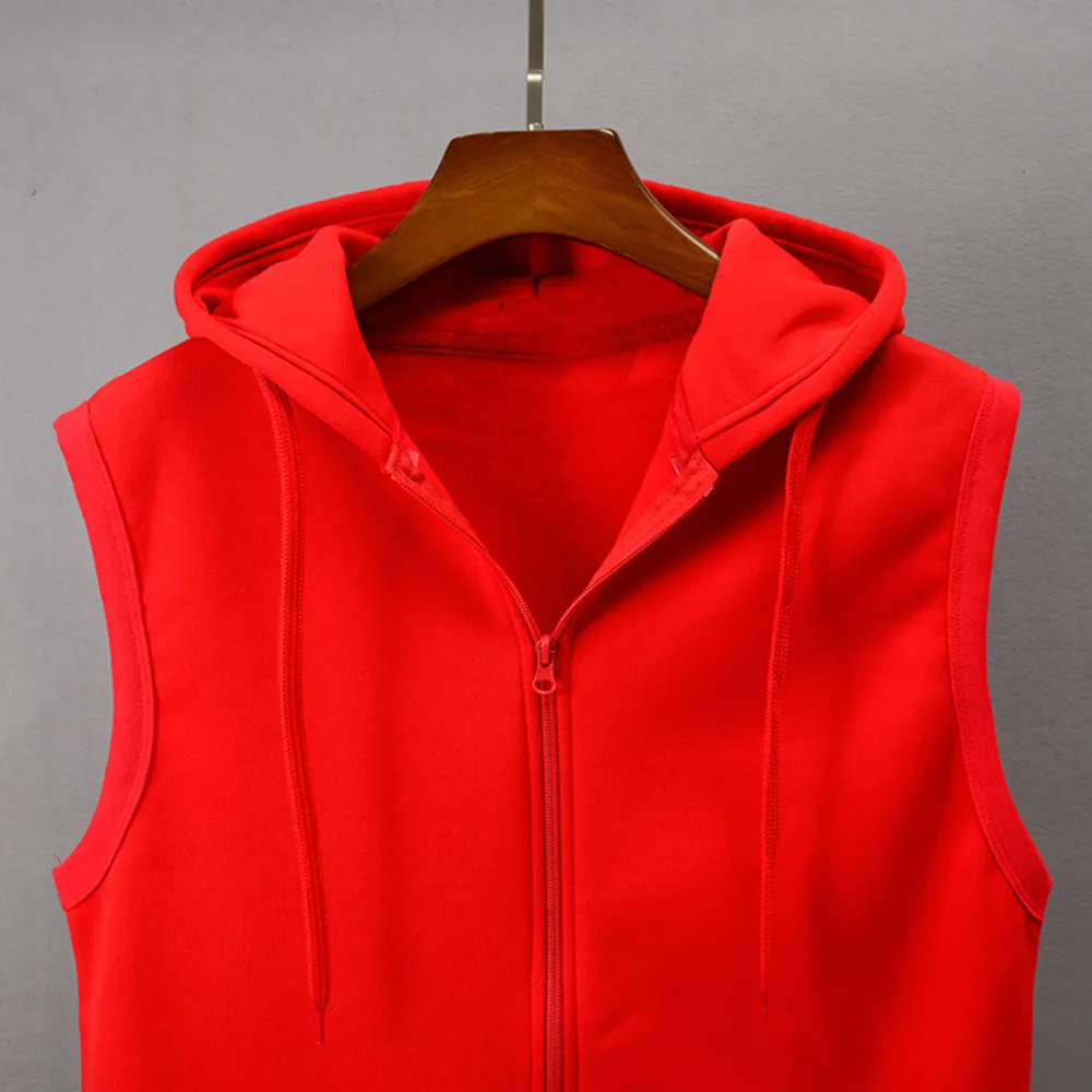 Однотонный мужской модный жилет без рукавов с капюшоном, кардиган ...