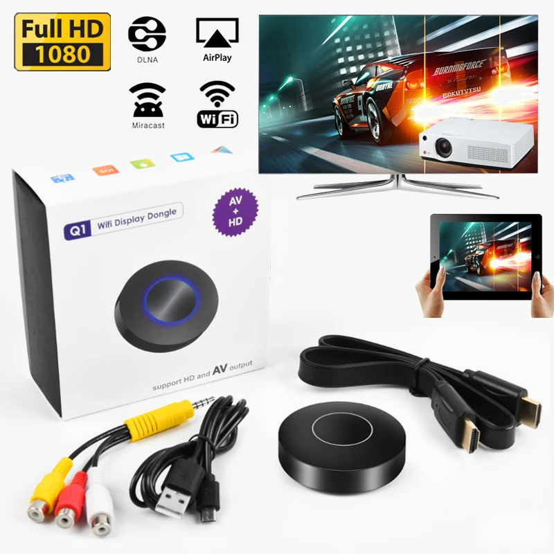 Q1 Mirroring Dongle OTA TV Stick Wifi ключ 1080p Media DLNA Miracast Airplay HDMI AV RCA выход видео стример дисплей ТВ