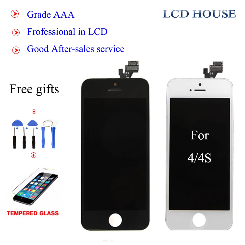 

AAA Quality LCD Screen For iPhone 4 4S Display Assembly Replacement with Digitizer Phone Parts Black/White+Gifts Free shipping