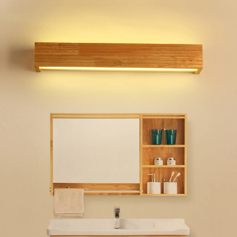 Simple nordic bathroom solid wood acrylic LED mirror light ...