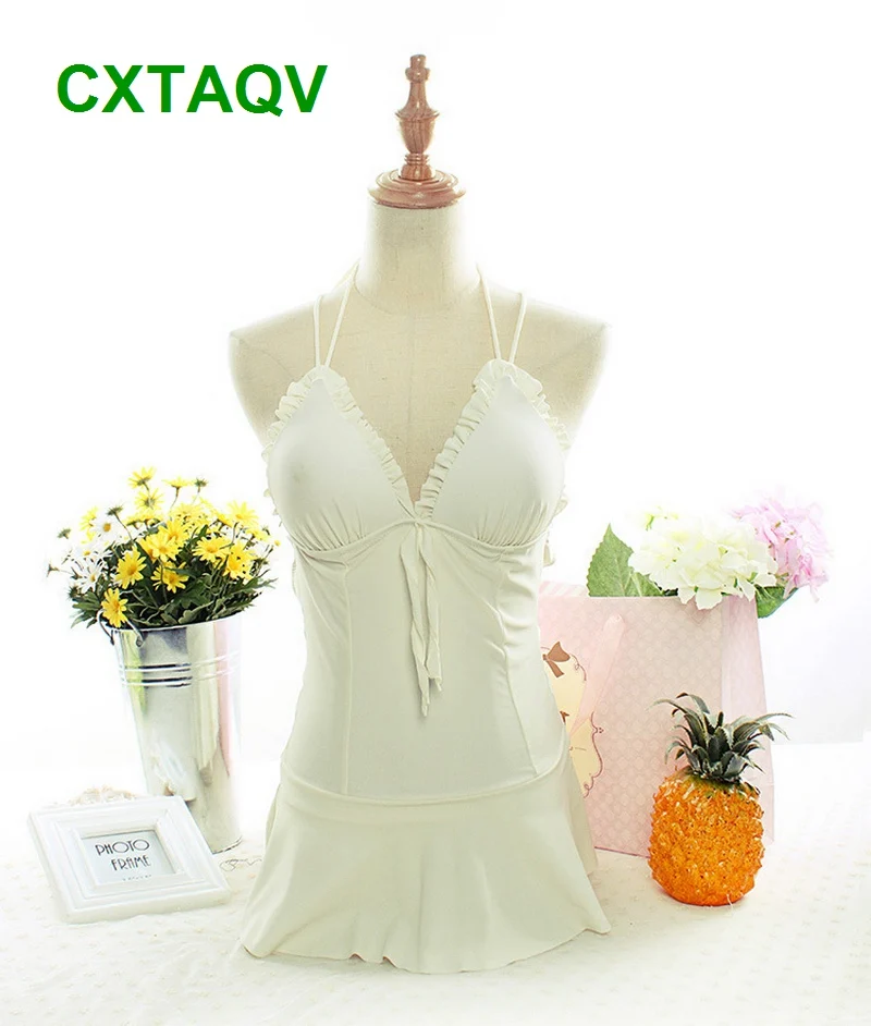 

2018 Korean Version Elastic Solid Black White Lace Up Swimdress Conservative Slim Cross Straps Swimwear One Piece Swimsuit