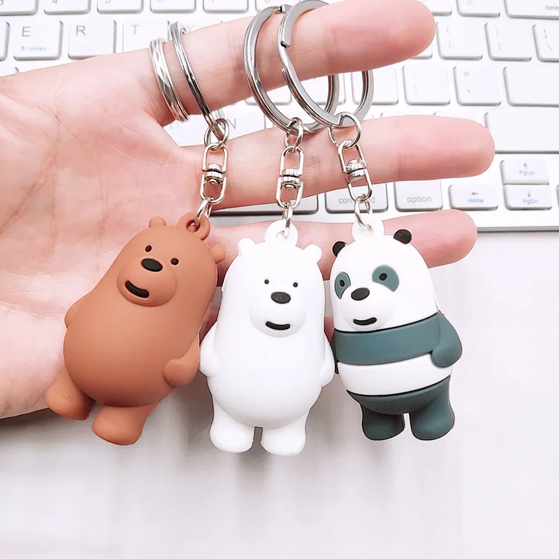 

High Quality New Cartoon Anime We Bare Bears Cute Three Animal Bears Doll Keychains Women Car Bag Pendant Key Chains
