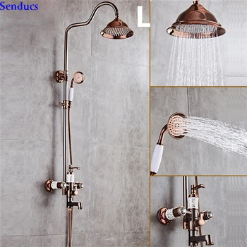 Cheap Senducs Orb Shower Sets With High Quality Brass Bathroom Shower Faucet For Luxury Rose Gold Bathroom Shower System Bathroom Tap