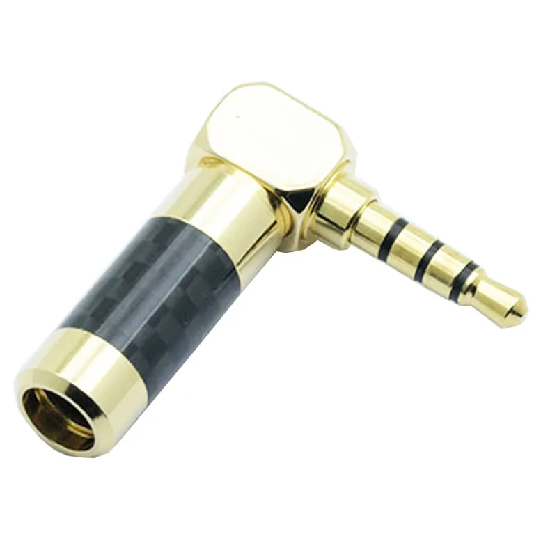 100pcs lot Right Angle 3 5mm 4 Poles Male Plug Carbon Fiber Jack 3 5mm Plug Soldering Headphone Wire Connector for 6MM Cable