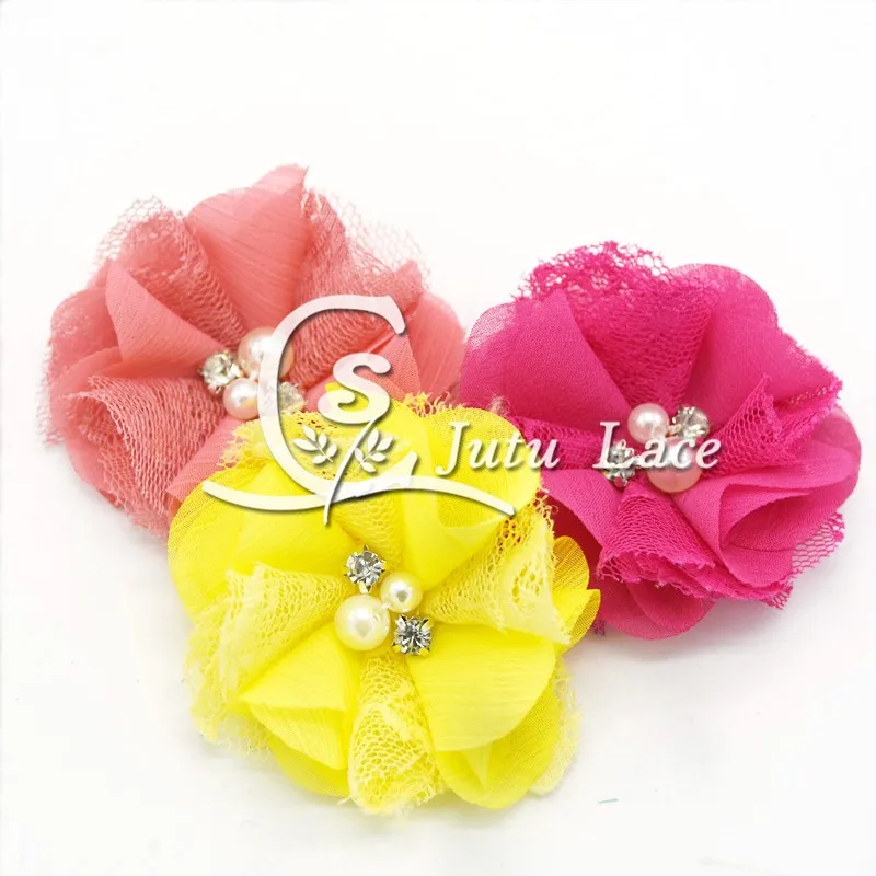 2.5''pearl rhinestone chiffon lace flower (9)