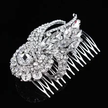 2017 New Arrival Art Deco Silver Clear Rhinestones Crystals Pearls Leaves Wedding Hair Comb Bridal Hair Accessories Hair Jewelry