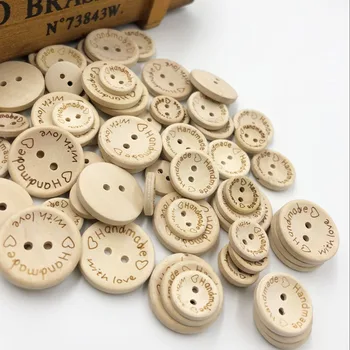 

50PCs Natural Color Wooden Buttons Handmade Letter Love Scrapbooking For Wedding Decor Sewing Accessories 15mm/20mm/25mm WB543