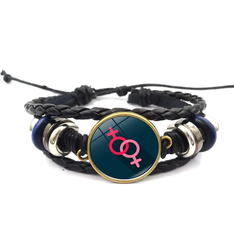 

Gay Pride Rainbow Flag Black Leather Bracelet Handmade Jewelry Lesbian LGBT Pride Multilayer Braided Bracelet for Women Gifts