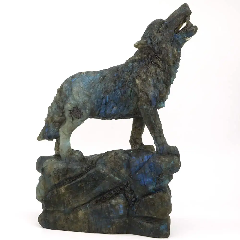 7,6" флэш Лабрадорит фигурка волка ручной резной животное тотем статуя кристалл исцеление домашнего офиса Декор