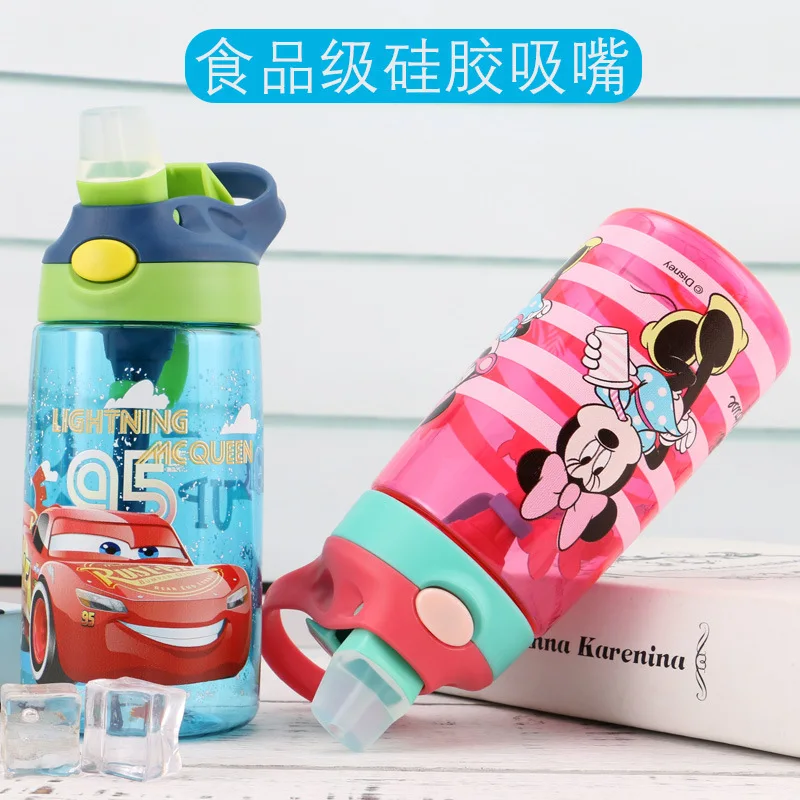 480ML Kids princess frozen elsa anna Water Feeding Bottle With Lid straw disney bpa free Baby Cartoon Mickey Mouse cars cup