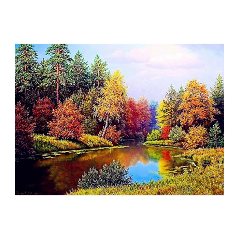 Diy 5D Diamond Painting Autumn Pond Full square Diamond Mosaic Picture natural Diamond Embroidery Landscape Pattern Rhinestones