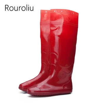 

Rouroliu Men Autumn Winter Safety Work Rain Boots Knee-High Fishing Shoes Unisex Non-Slip Waterproof Water Shoes Wellies RT319