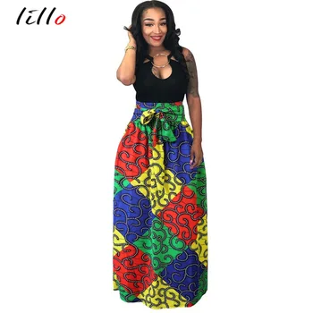 

Indie Folk Skirt 2019 African Skirt Summer New Digital Print Pleated Elastic Large Size Skirt with Belt Fashion Unique Design Pa