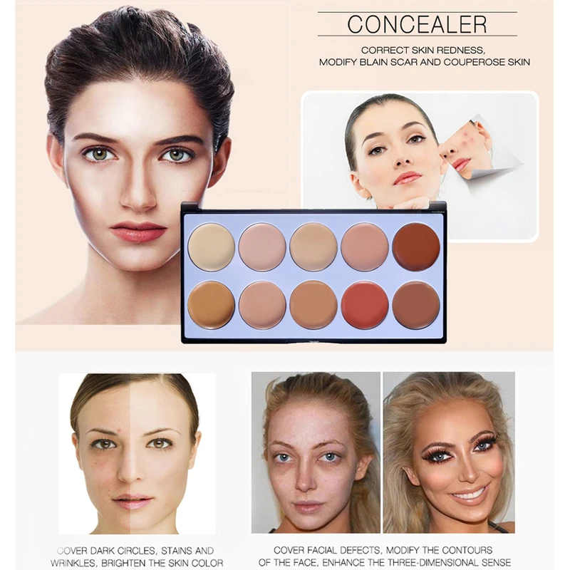 

10 Colors Concealer Pallete Face Makeup Base Contouring Palette Natural Foundation Concealer Oil-Control Matte Pressed Powder