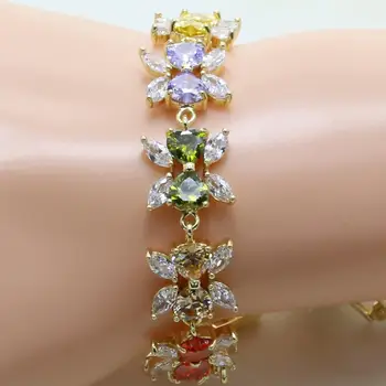 

Otogo Transing J080F Women Gold Color Multicolor Crystal Package Inserts Multicolor Cubic Zirconia Main Stone Charm Bracelet